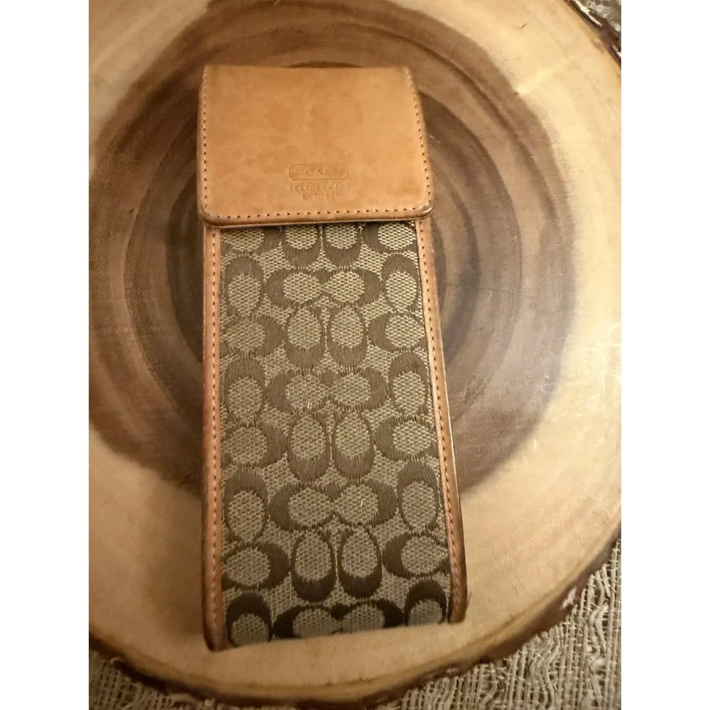 Vintage Coach Eyeglass Case Signature C Beige Tan Canvas Leather Pen Holder Logo